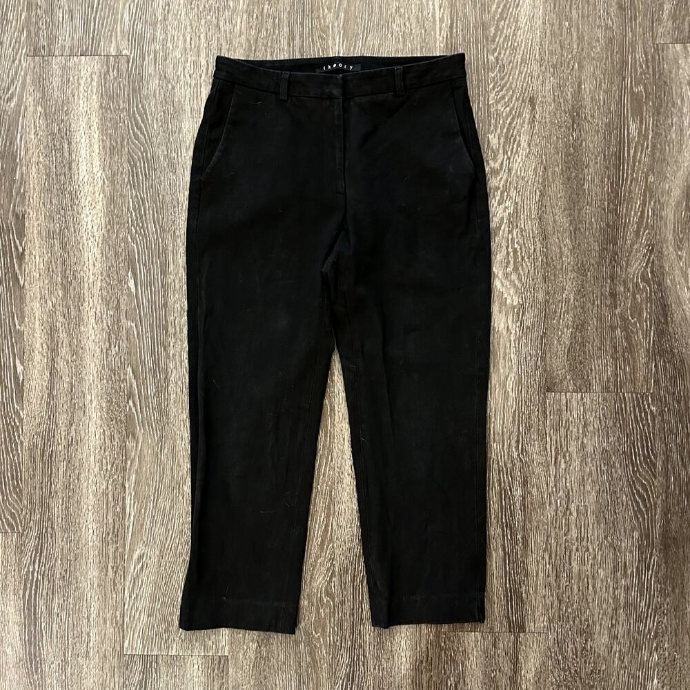 VTG GUC Theory Cropped Black Trousers Size 6 Slim Ankle Pant Cotton Lycra Blend